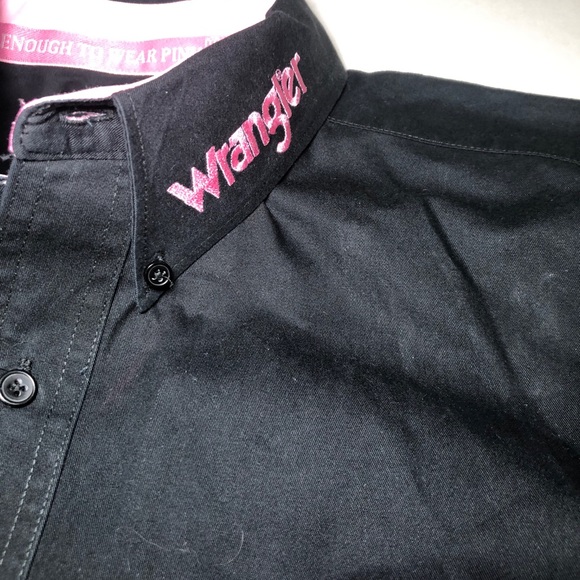 *Wrangler Shirt Men's XLT Tough Enough to Wear Pink Black Sleeve Logo Rodeo - Picture 5 of 9